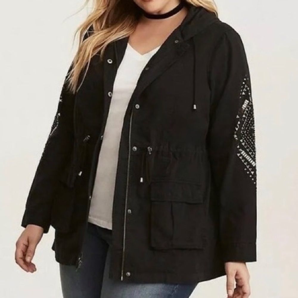 TORRID Black Embellished Anorak Hooded Jacket